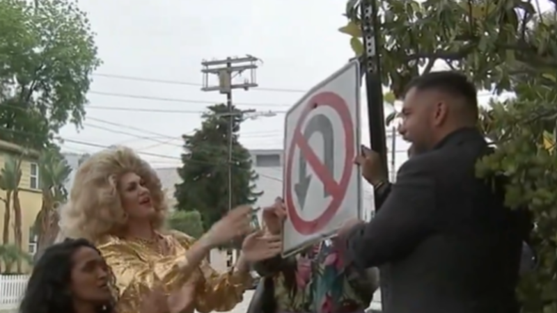 Traffic signs come down in LA due to allegedly being harmful to the
LGBT community